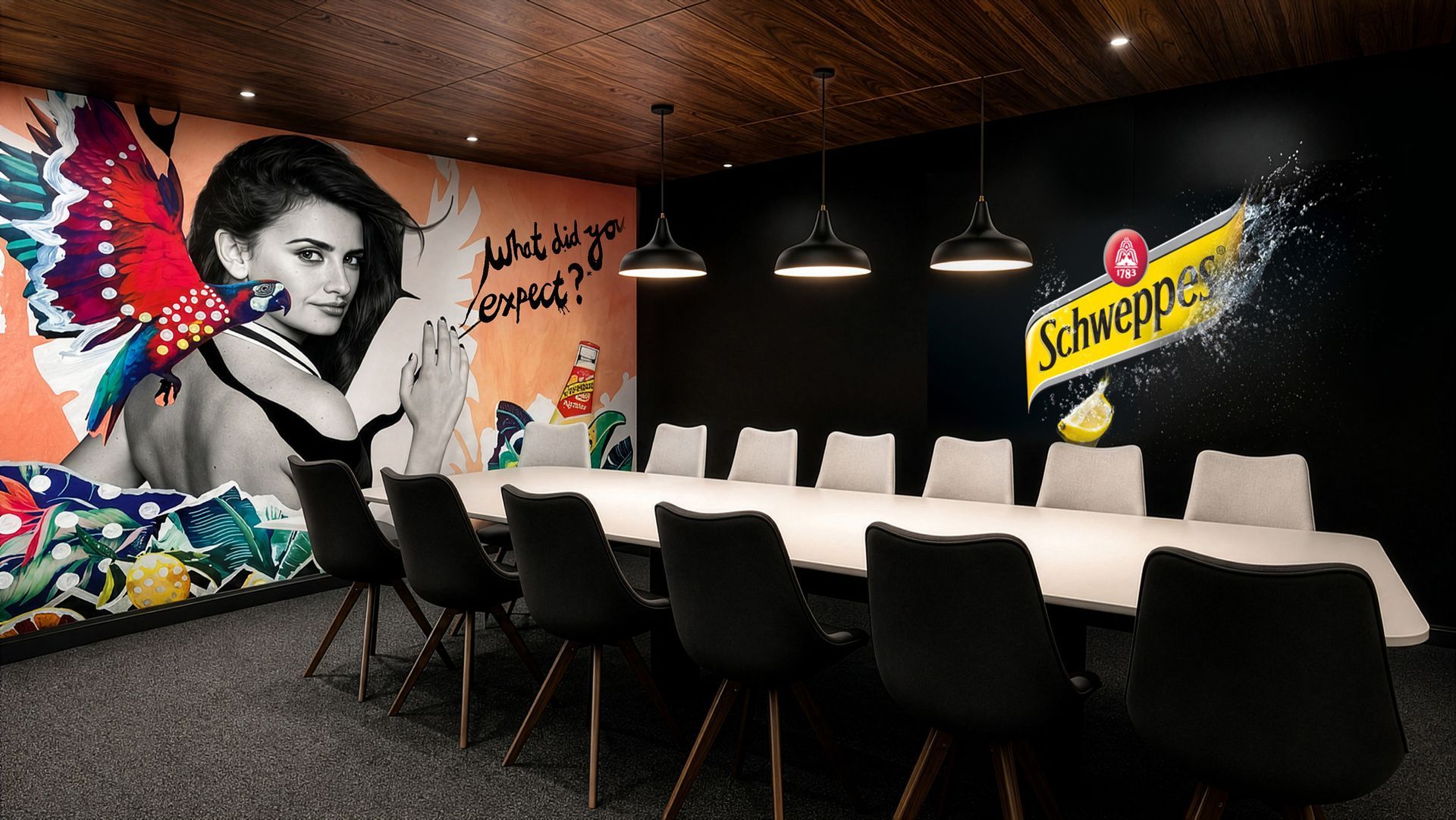 Concept de redesign de la salle de réunion Schweppes.