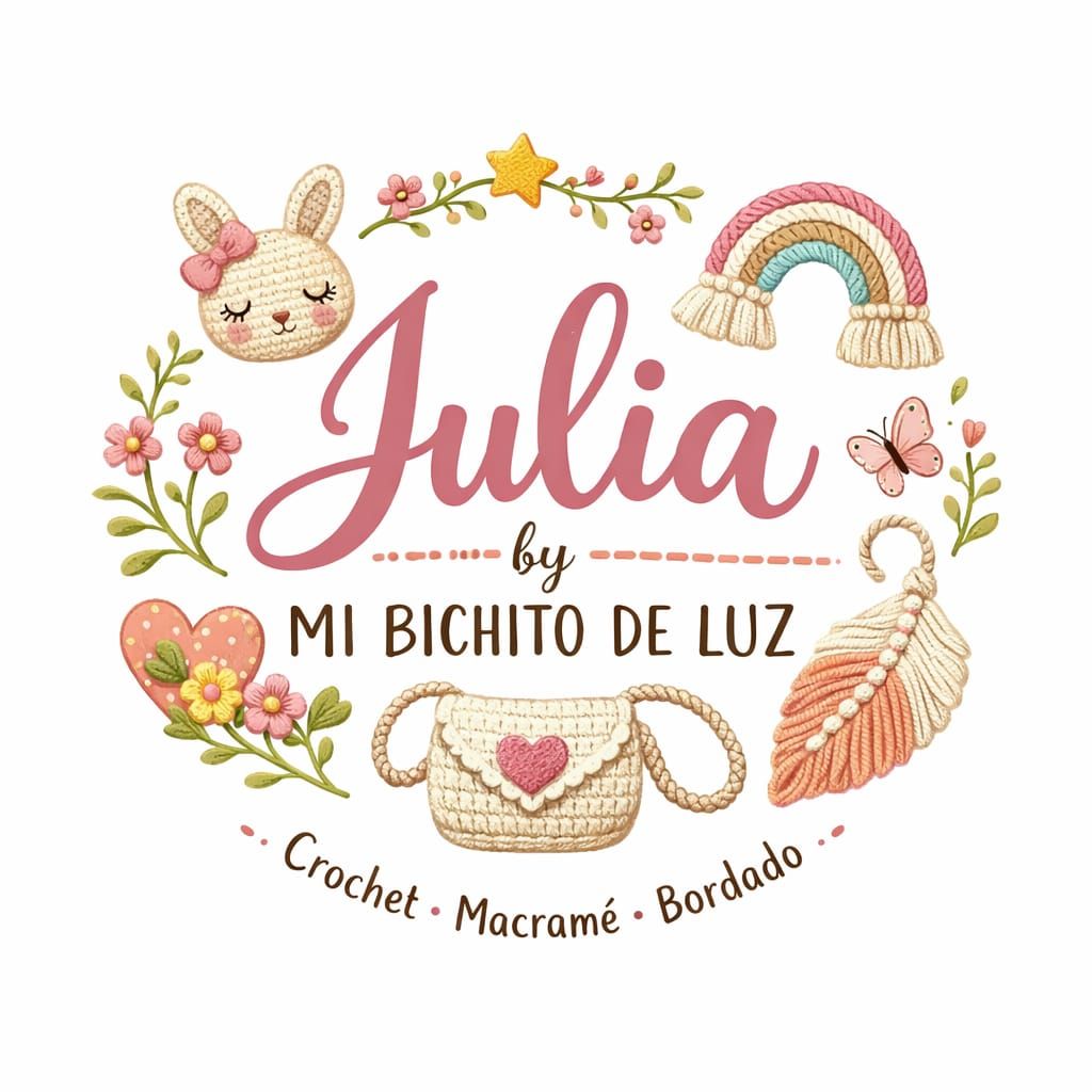 Lindo logo en tonos pastel con la inscripción “Julia by mi bichito de luz