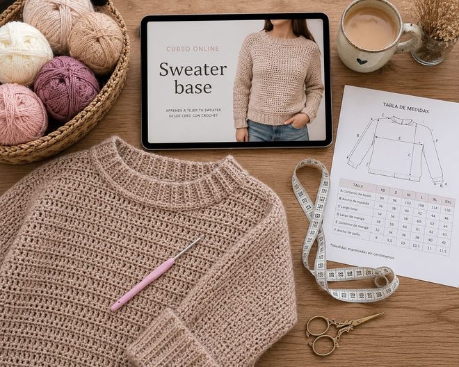 Tapiz de macramé en tonos crema con una varilla de madera sobre una pared beige.