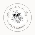 Black-and-white circular logo reading “Mi bichito de luz ARTESANIAS” with a cute bee mascot.