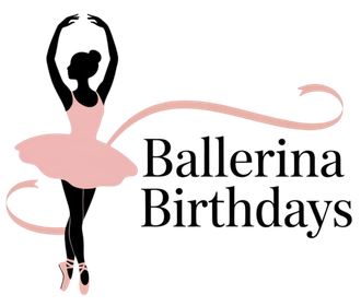 Silhouette of a ballerina in pink tutu with ribbon; text 