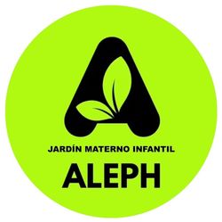 Logotipo verde brillante para Jardín Materno Infantil ALEPH con un icono de una “A” negra en forma de hoja.