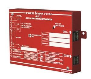 A red box with a white label on it that says fire watch 411.