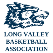 Long Valley Basketball stacked logo with name under wolf's head
