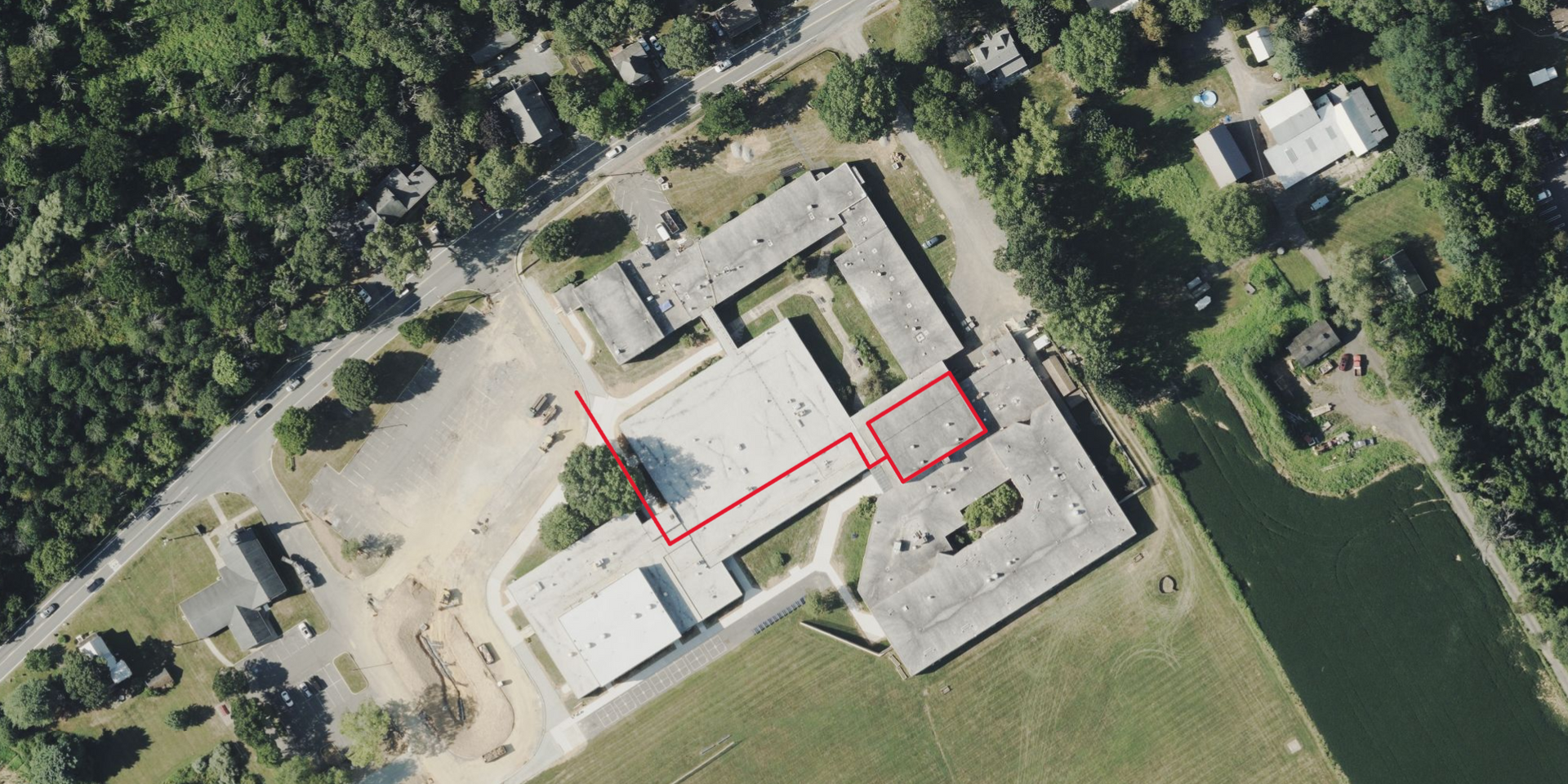 Overhead view of Long Valley Middle School showing where the NORTH gym is located in school