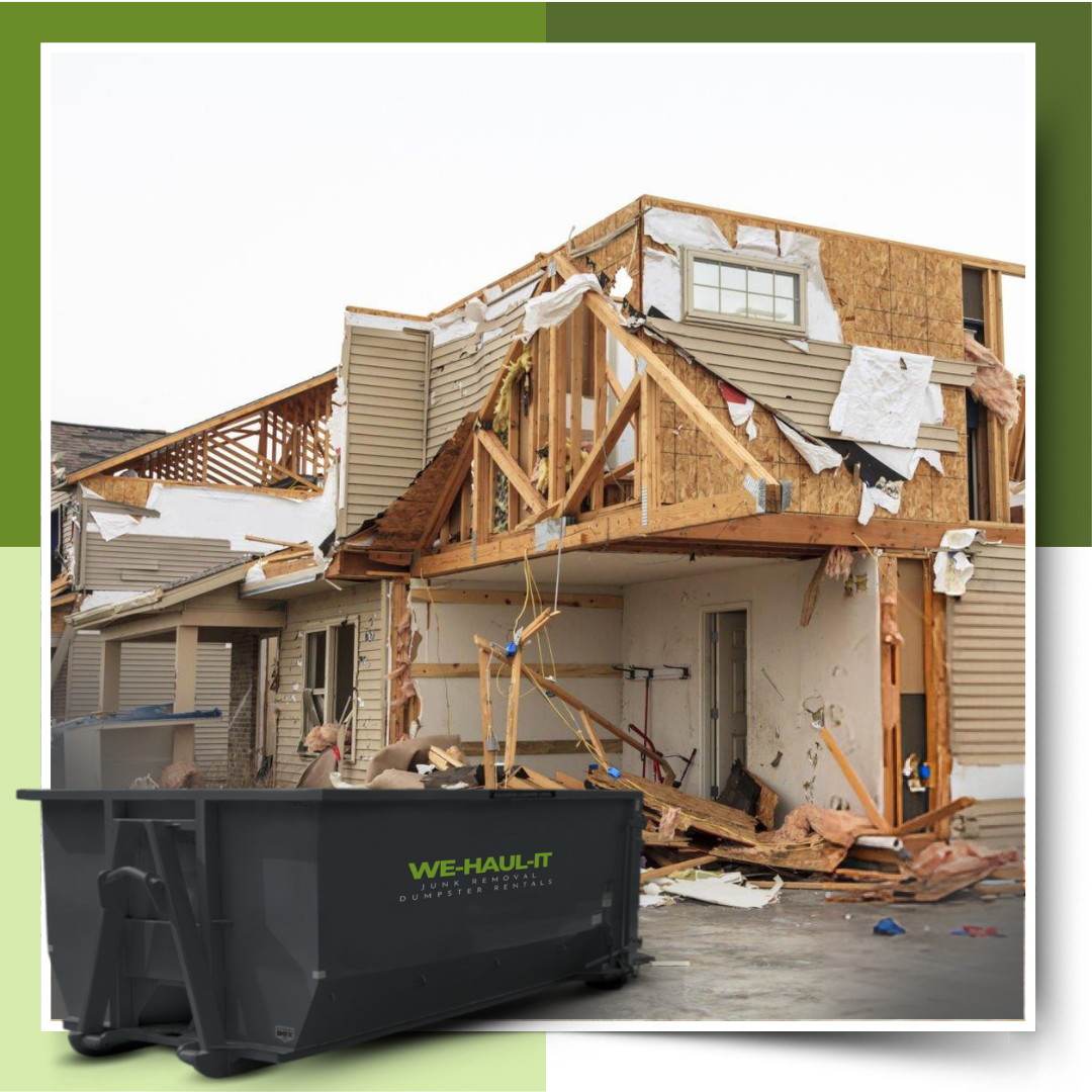 dumpster in front of a constructon