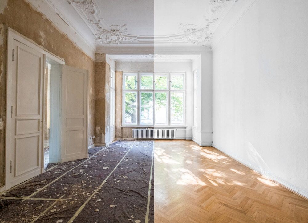 A Before and After Photo of a Room With Wooden Floors — Shields Painting & Decorating in Narrandera, NSW
