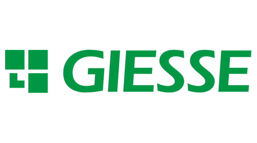 Logo GIESSE verde con icona quadrata e scritta in grassetto corsivo.