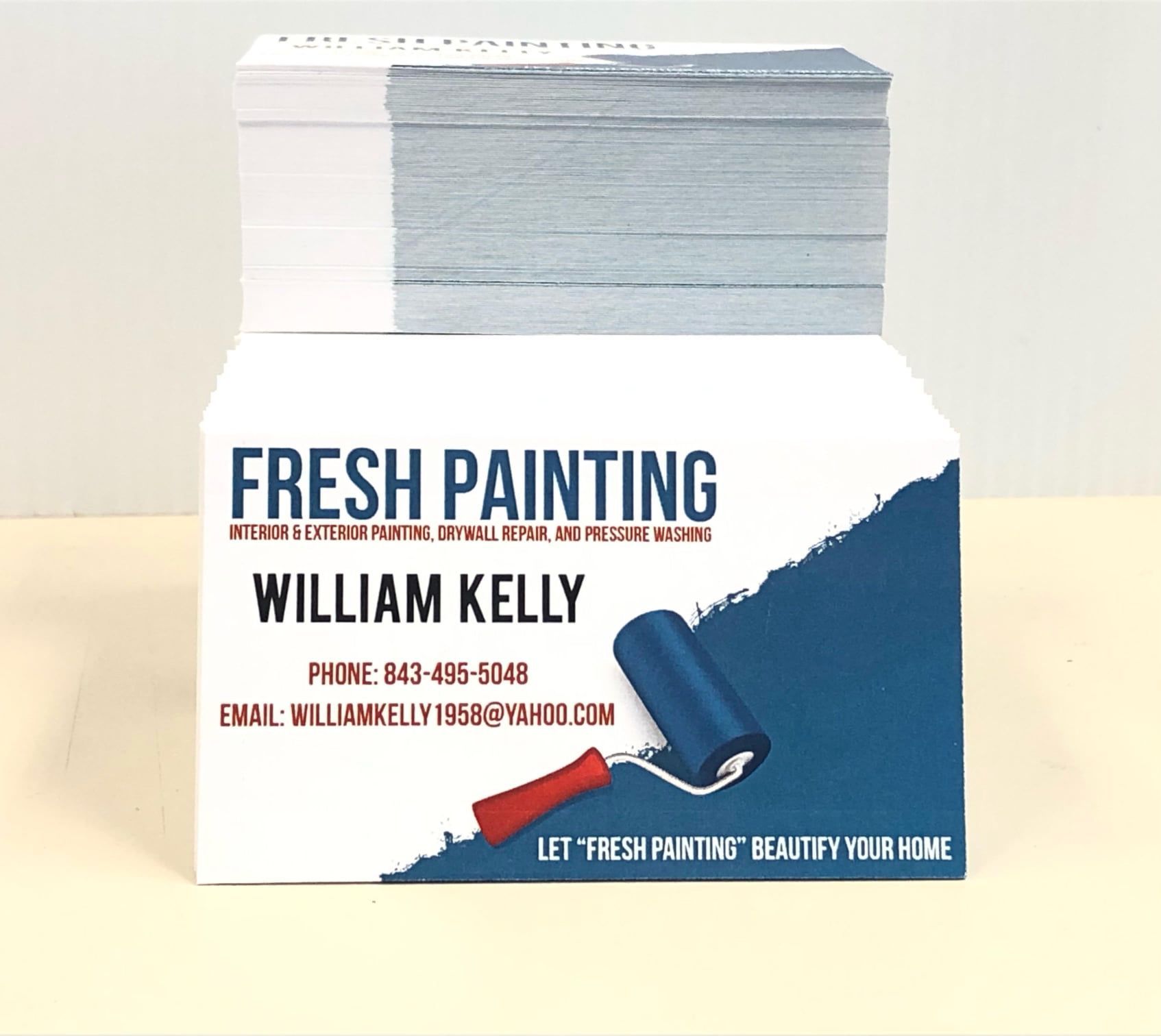 A business card for fresh painting by william kelly