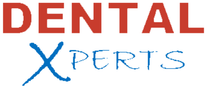 A red and blue logo for dental experts
