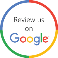 A colorful circle with the words `` review us on google '' written inside of it.