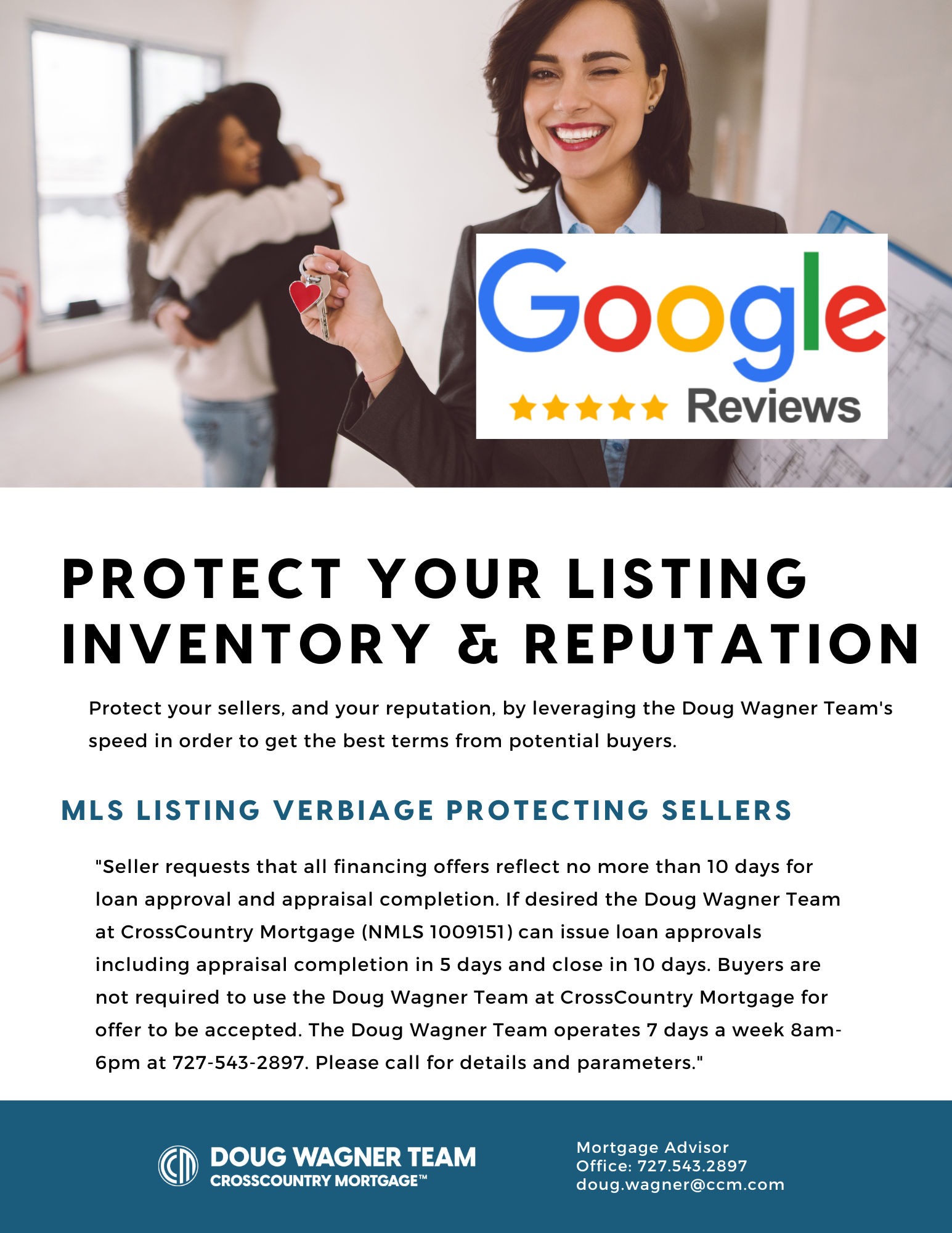 Real estate flyer with Google reviews badge and headline “Protect Your Listing Inventory & Reputation”