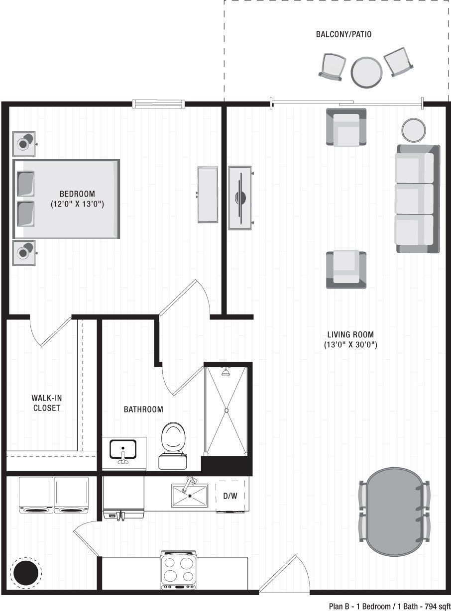 A floor plan of an apartment at Ilion Apartments in Marietta, GA.
