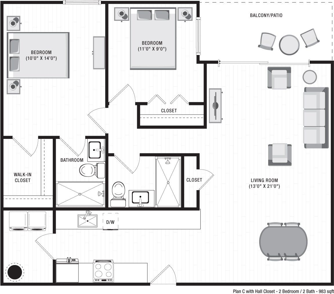 A floor plan of an apartment at Ilion Apartments in Marietta, GA.