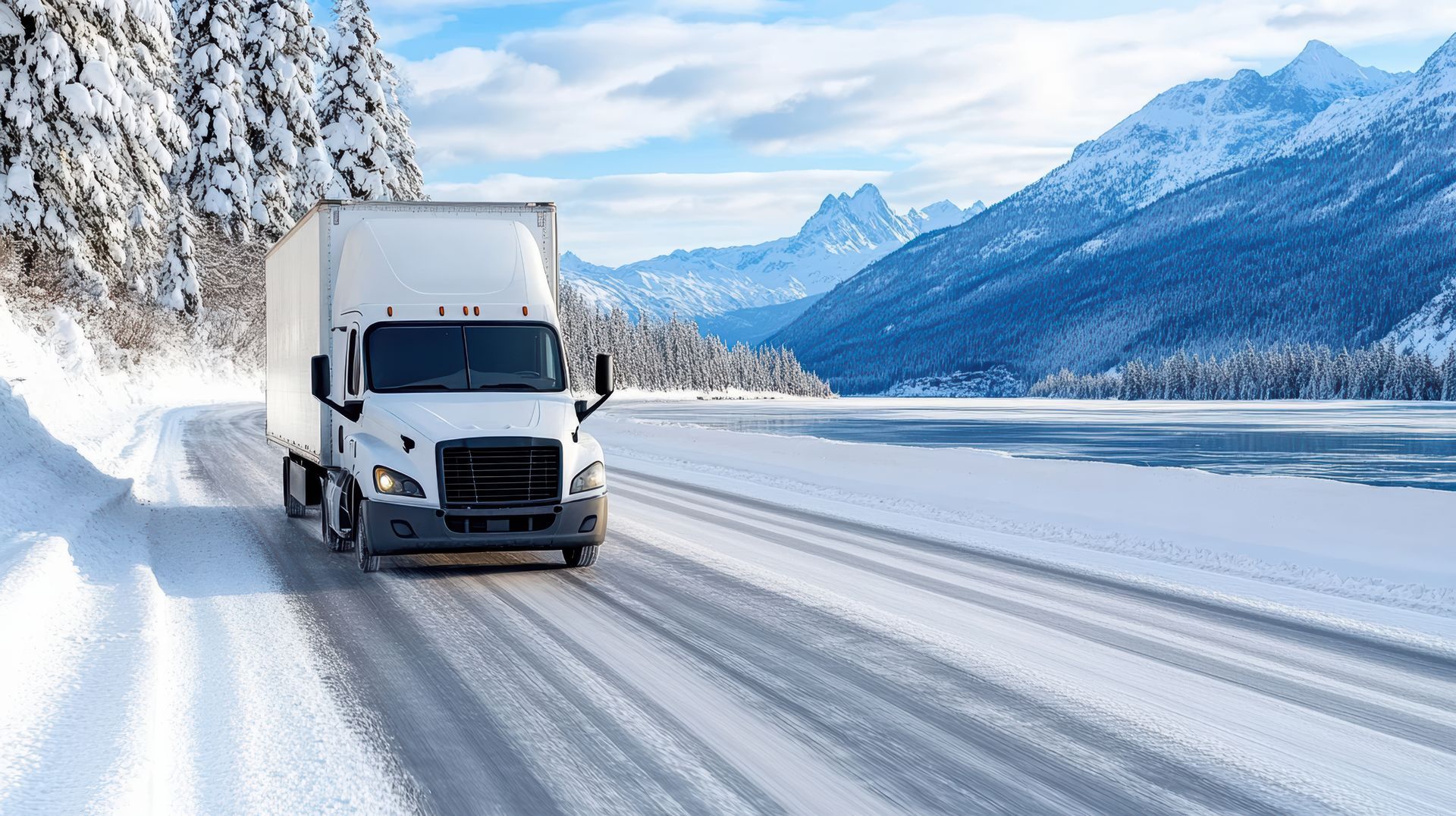 truck driving in the snow