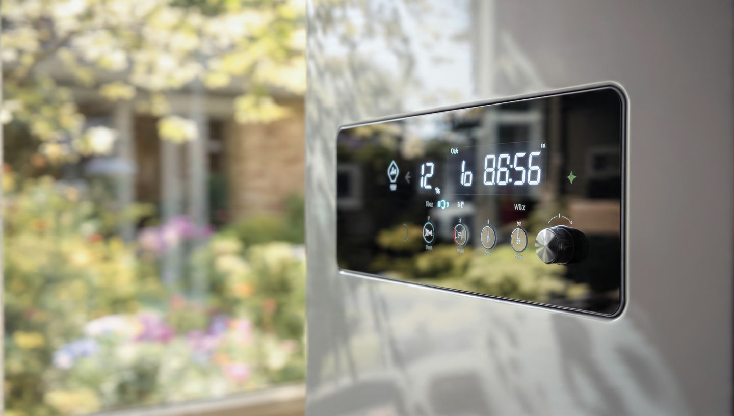 Close-up of a digital control panel showing 80.5°F on a stainless steel appliance