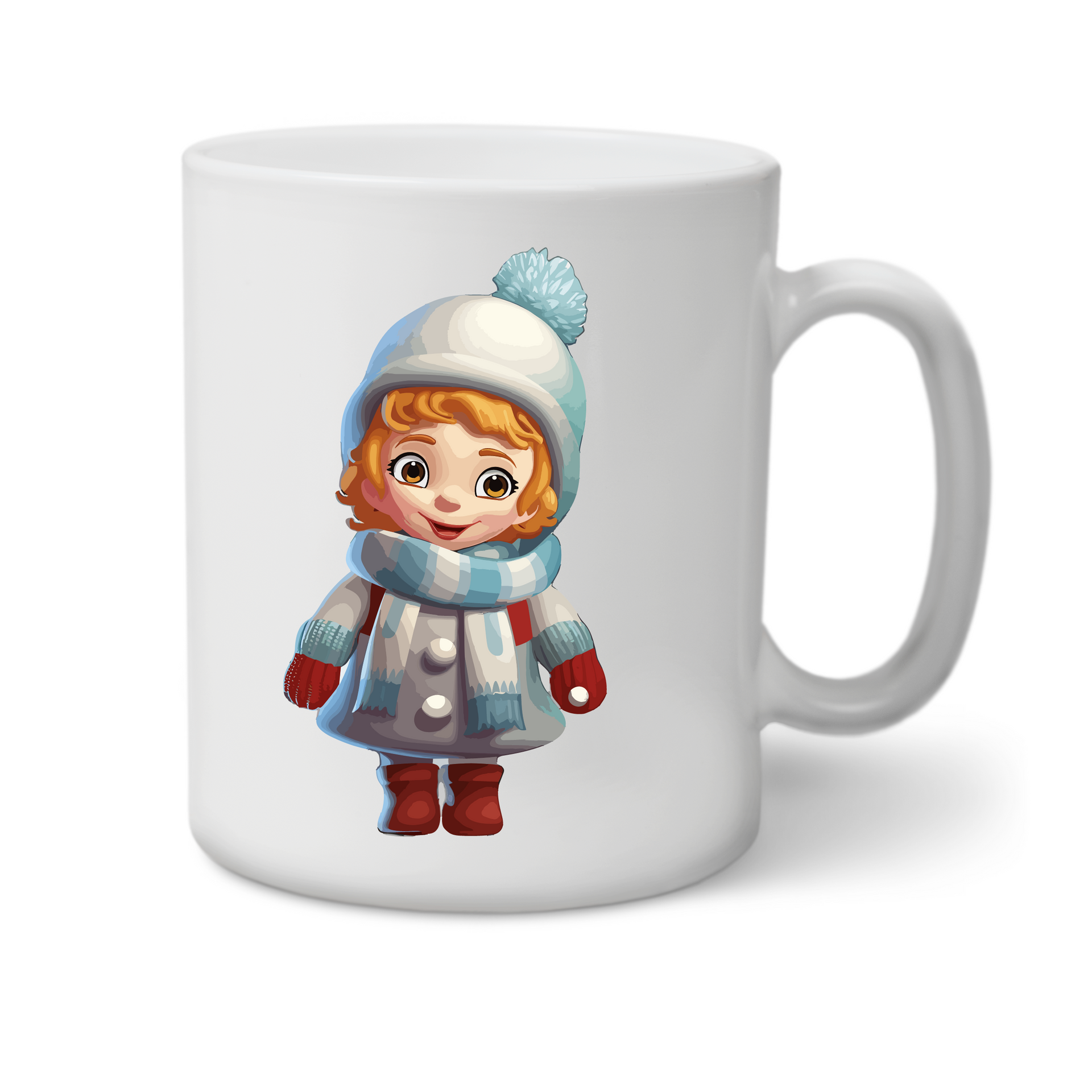 coffee mug with cute girl in winter clothing