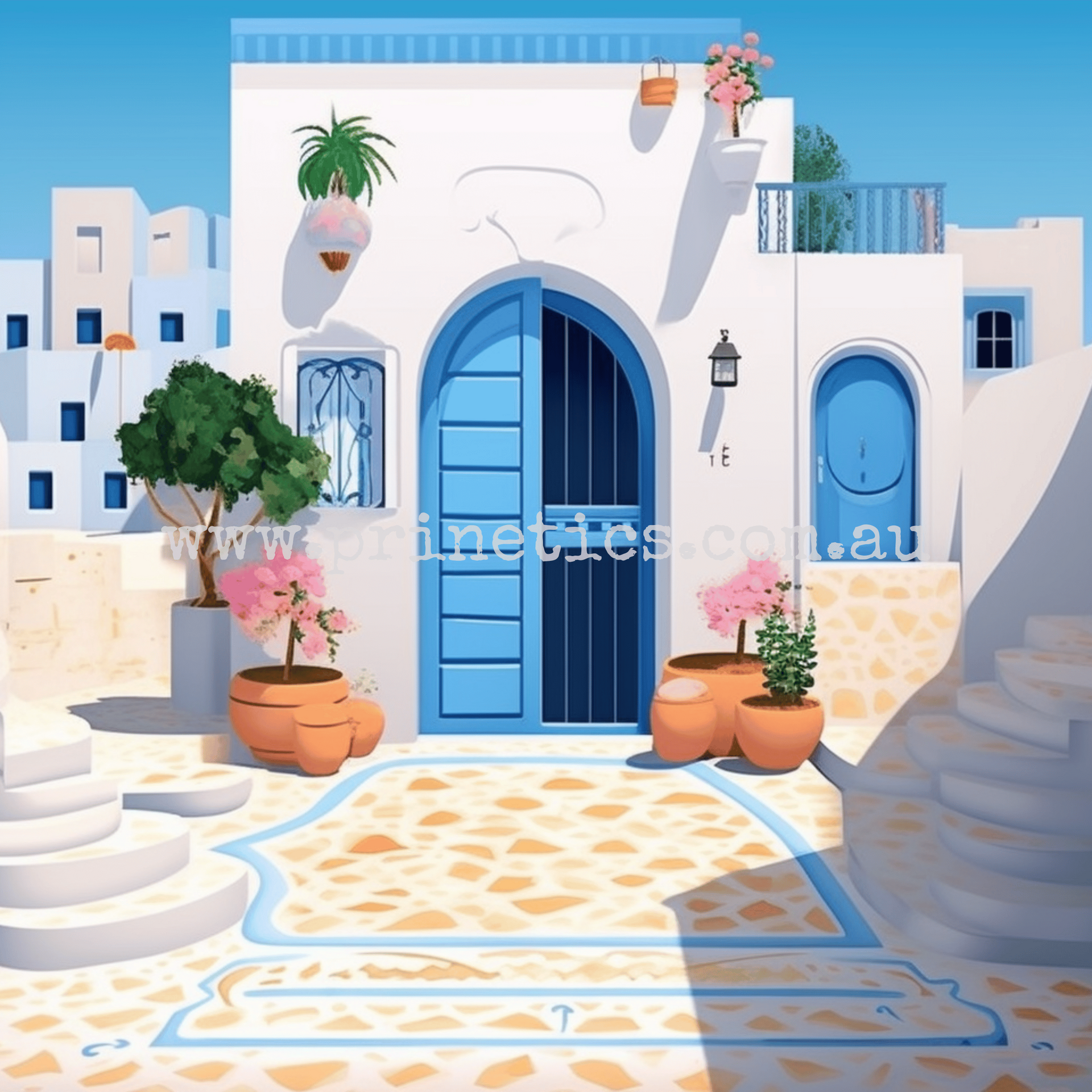 water colour painting of Santorini