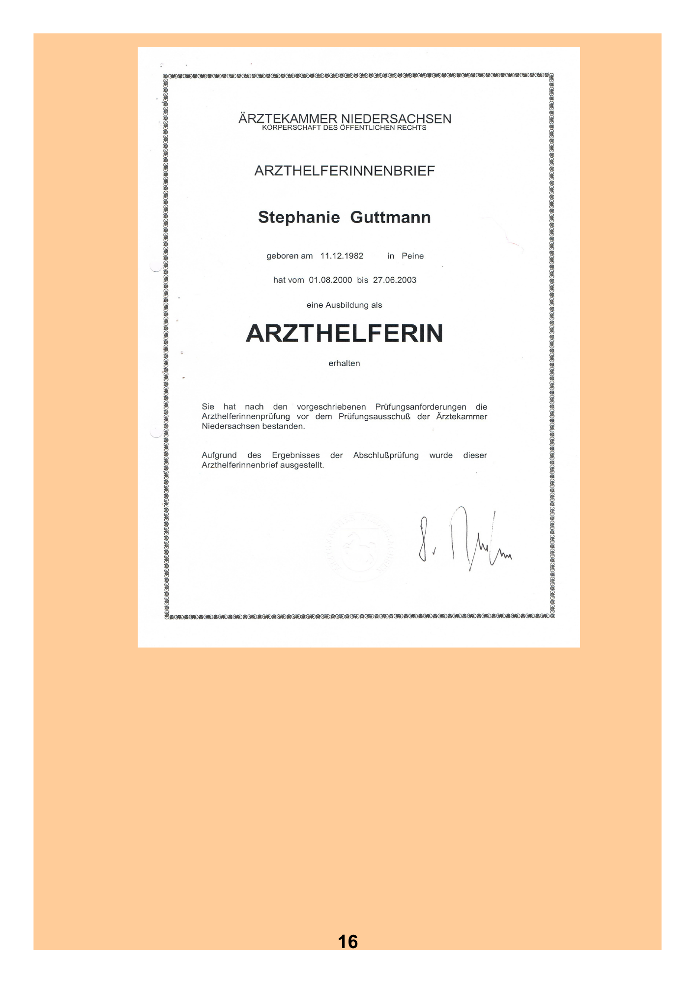 Arzthelferin Brief