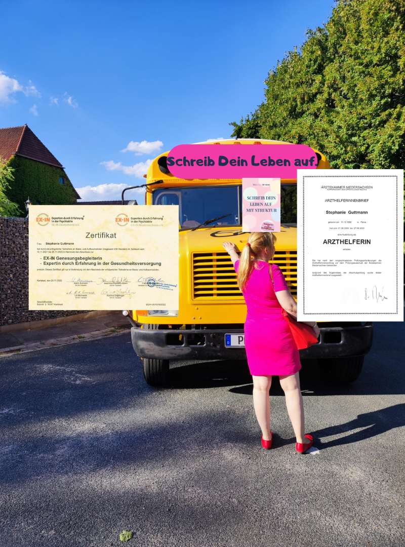 Schreib Dein Leben auf, mit Struktur.
Die Biografiearbeit beinhaltet eine persönliche Genesungsbegleitung und eine Einladung in meine Selbsthilfegruppe.
Du schreibst Deine Lebensgeschichte auf und am Ende hast Du Dein Buch in Deiner Hand.
