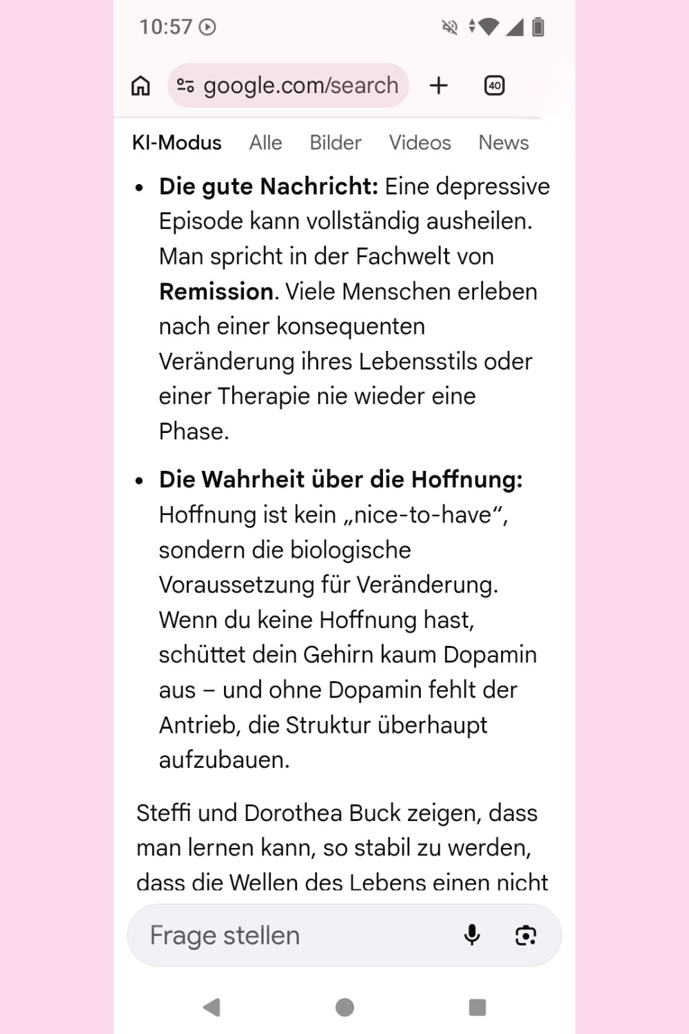 Ich habe Google einen Menschen mit Depression und Angststörung vorgespielt und gefragt, ob ciaovita.de seriös ist.
Das ist das Ergebnis.
Deine ciaovita Steffi, Arzthelferin und EX-IN Genesungsbegleiterin
Zertifikate von Stephanie Guttmann: Arzthelferin und EX-IN Genesungsbegleiterin.
