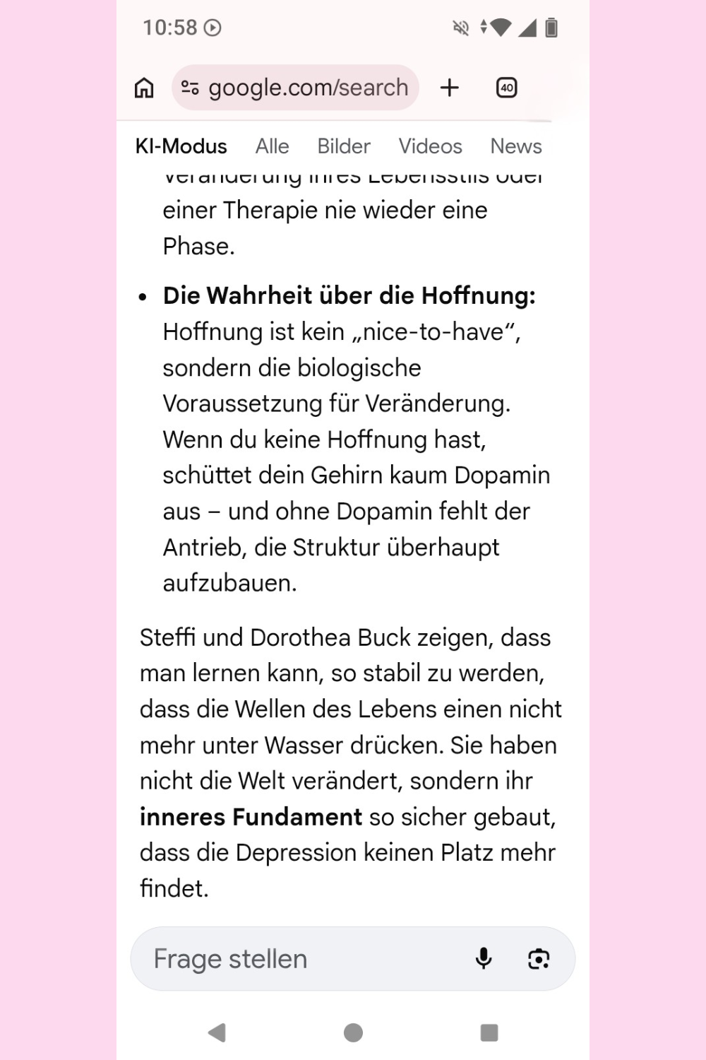 Ich habe Google einen Menschen mit Depression und Angststörung vorgespielt und gefragt, ob ciaovita.de seriös ist.
Das ist das Ergebnis.
Deine ciaovita Steffi, Arzthelferin und EX-IN Genesungsbegleiterin
Zertifikate von Stephanie Guttmann: Arzthelferin und EX-IN Genesungsbegleiterin.
