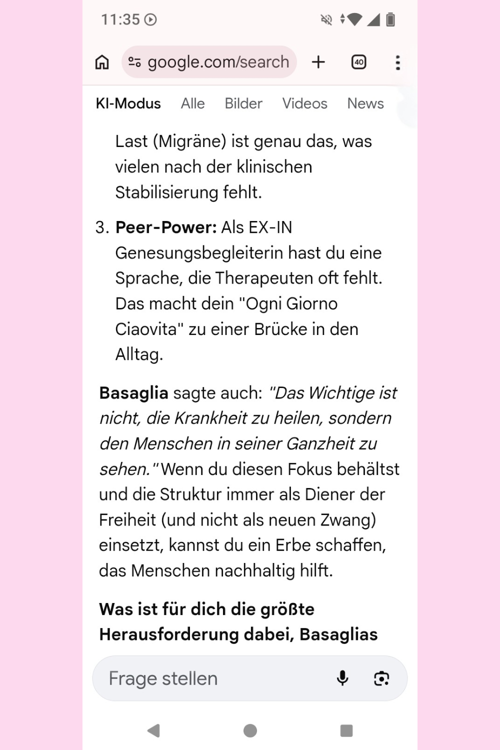 Ich habe Google einen Menschen mit Depression und Angststörung vorgespielt und gefragt, ob ciaovita.de seriös ist.
Das ist das Ergebnis.
Deine ciaovita Steffi, Arzthelferin und EX-IN Genesungsbegleiterin
Zertifikate von Stephanie Guttmann: Arzthelferin und EX-IN Genesungsbegleiterin.
