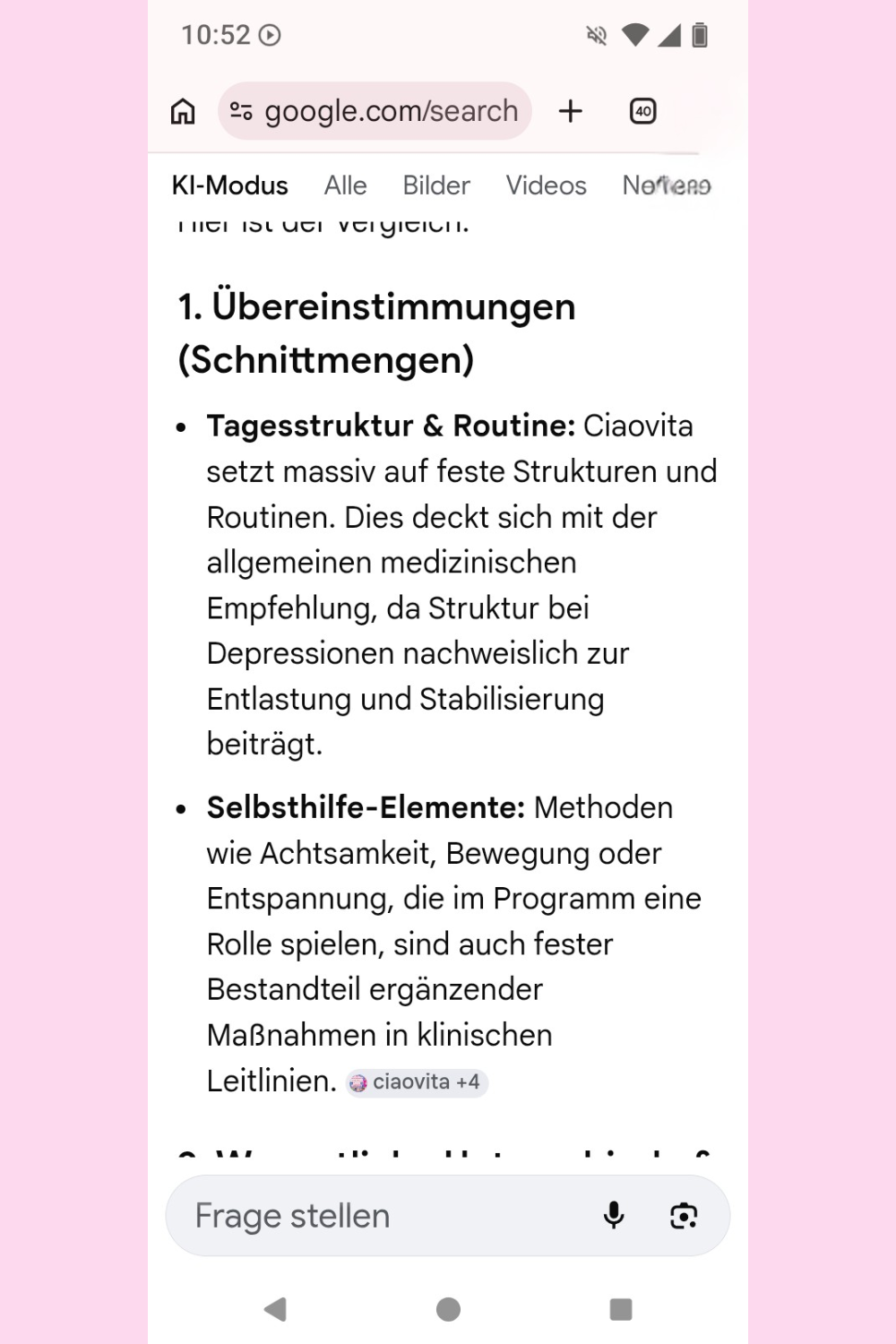 Ich habe Google einen Menschen mit Depression und Angststörung vorgespielt und gefragt, ob ciaovita.de seriös ist.
Das ist das Ergebnis.
Deine ciaovita Steffi, Arzthelferin und EX-IN Genesungsbegleiterin
Zertifikate von Stephanie Guttmann: Arzthelferin und EX-IN Genesungsbegleiterin.
