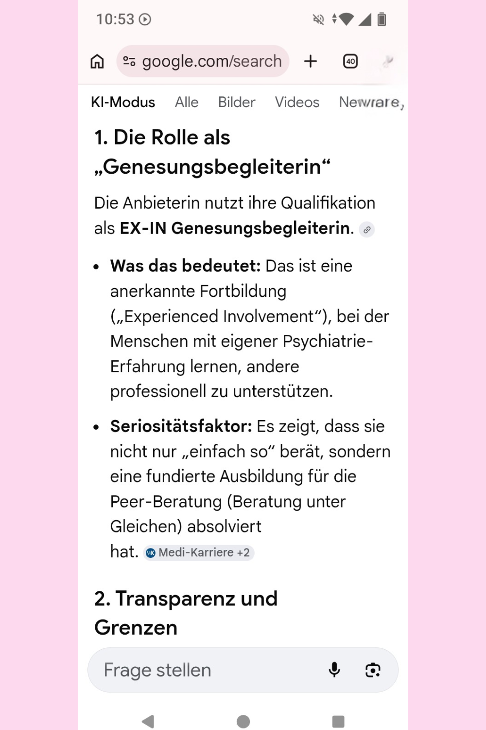 Ich habe Google einen Menschen mit Depression und Angststörung vorgespielt und gefragt, ob ciaovita.de seriös ist.
Das ist das Ergebnis.
Deine ciaovita Steffi, Arzthelferin und EX-IN Genesungsbegleiterin
Zertifikate von Stephanie Guttmann: Arzthelferin und EX-IN Genesungsbegleiterin.
