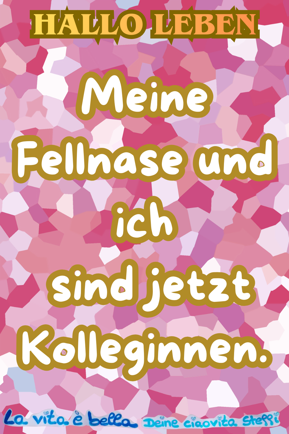 Hallo Leben
Meine Fellnase und ich
sind jetzt Kolleginnen.
La vita è bella,
Deine ciaovita Steffi