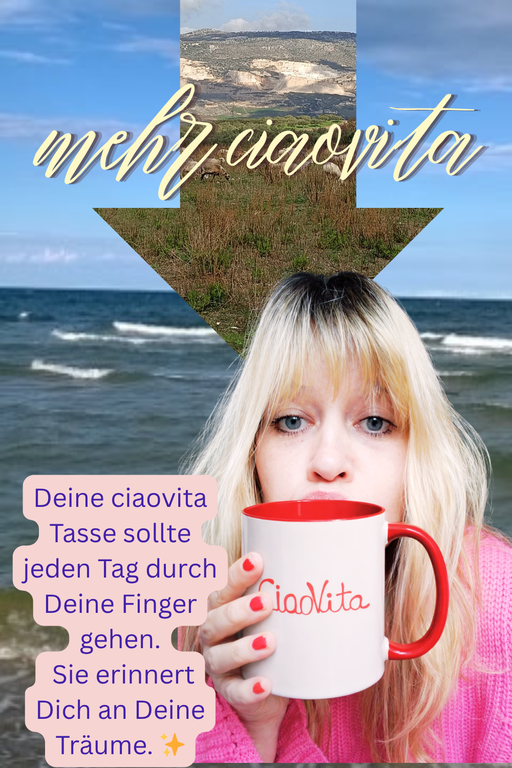 mehr ciaovita
Deine ciaovita Tasse sollte jeden Tag durch Deine Finger gehen.
Sie erinnert Dich an Deine Träume. ✨