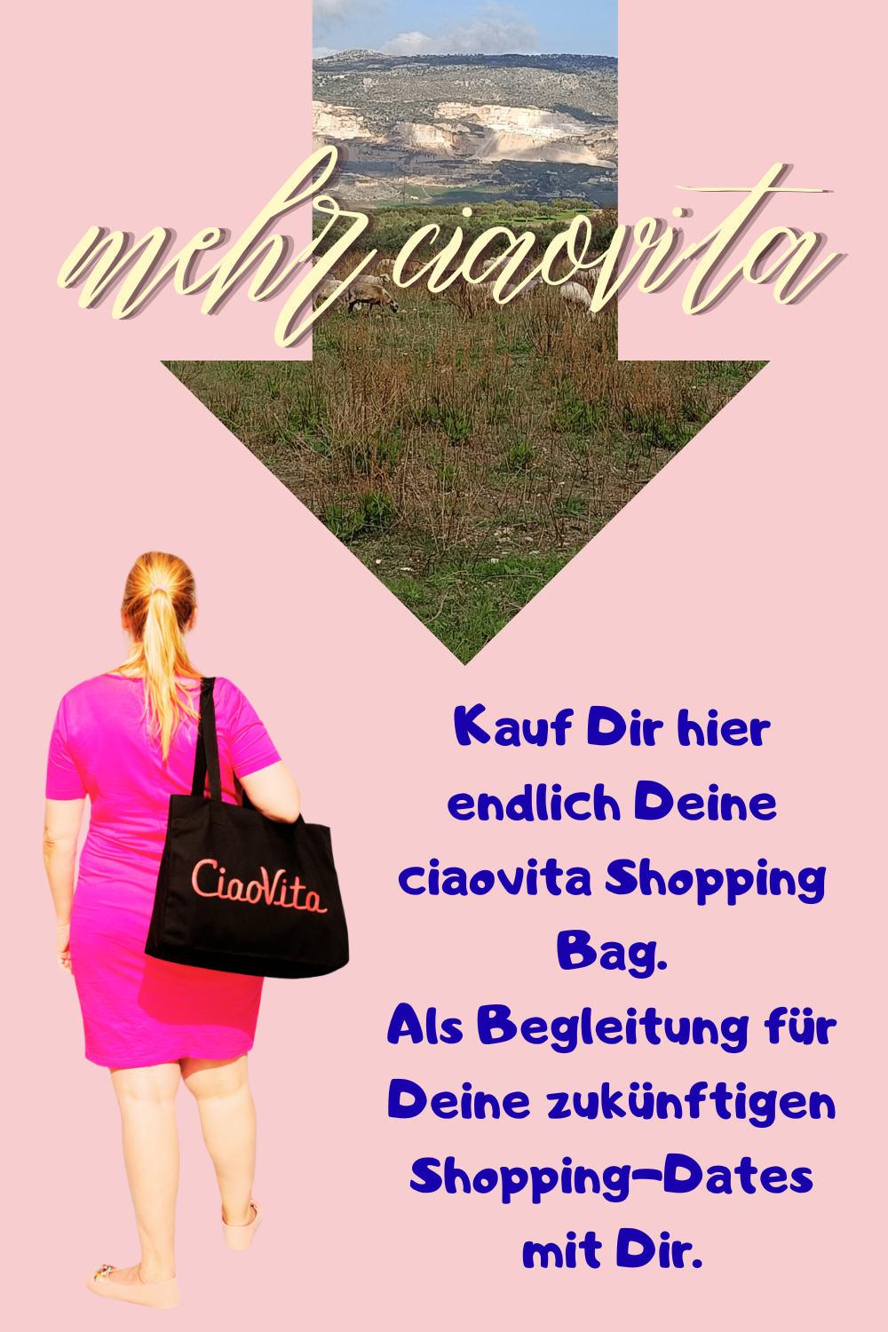 Mehr ciaovita.
Kauf Dir hier endlich Deine ciaovita Shopping Bag.
Als Begleitung für Deine zukünftigen Shopping-Dates mit Dir.