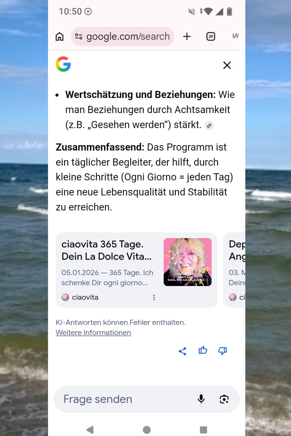 Ich kann es nicht lassen.
Ich bin so stolz auf mein ogni giorno ciaovita Projekt.
Ich habe Google gefragt,
was jeder im ogni giorno ciaovita Jahr alles lernt.
Ich teile die Antwort als Screenshots mit Dir.
Damit Du Dich noch mehr fühlen kannst wie eine ciaovita Studentin.
Denn das hier ist Deine Lebensschule.