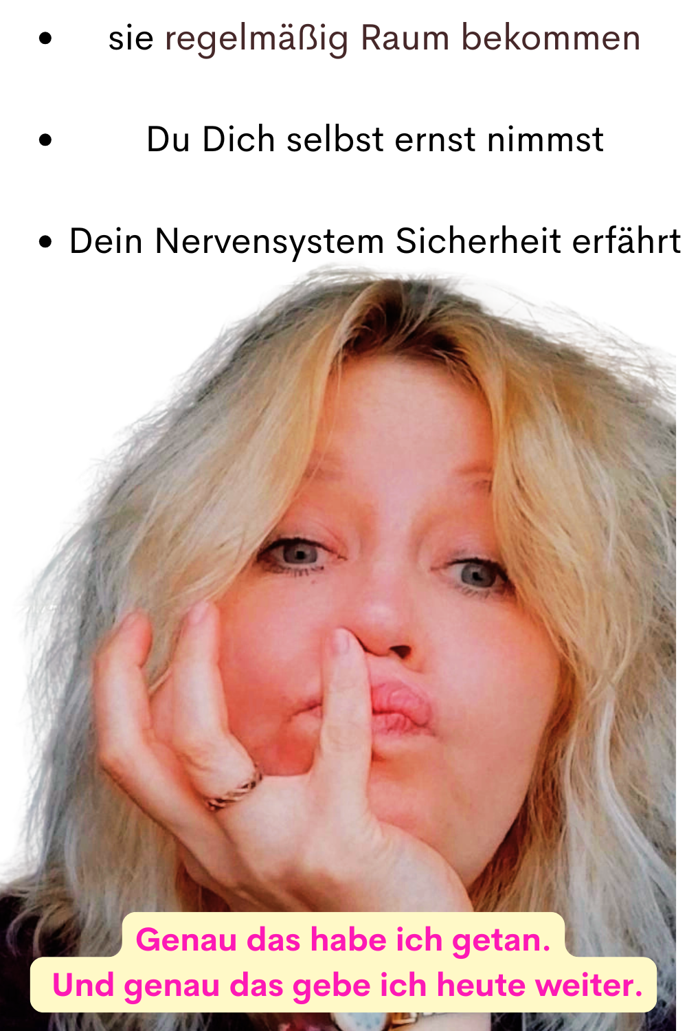 sie regelmäßig Raum bekommen
Du Dich selbst ernst nimmst
Dein Nervensystem Sicherheit erfährt
Genau das habe ich getan.
 Und genau das gebe ich heute weiter.
Deine ciaovita Steffi.
