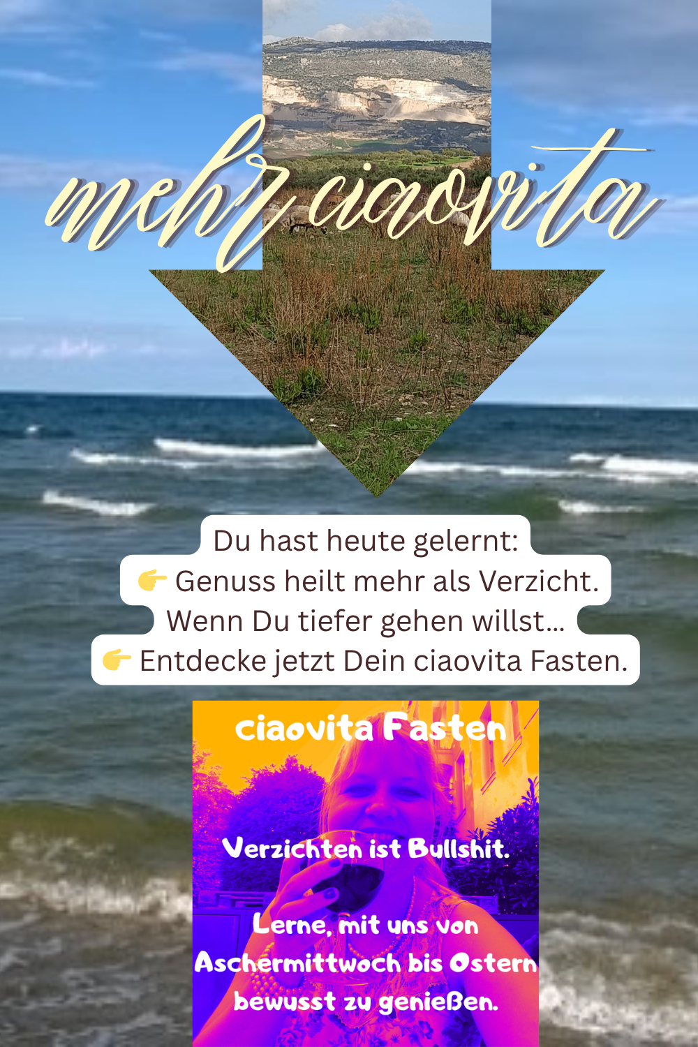 mehr ciaovita
Du hast heute gelernt:
Genuss heilt mehr als Verzicht.
Wenn Du tiefer gehen willst…
Entdecke jetzt Dein ciaovita Fasten.
