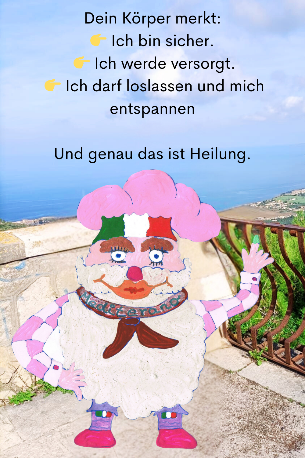 Dein Körper merkt:
 Ich bin sicher.
  Ich werde versorgt.
  Ich darf loslassen und mich entspannen
Und genau das ist Heilung.