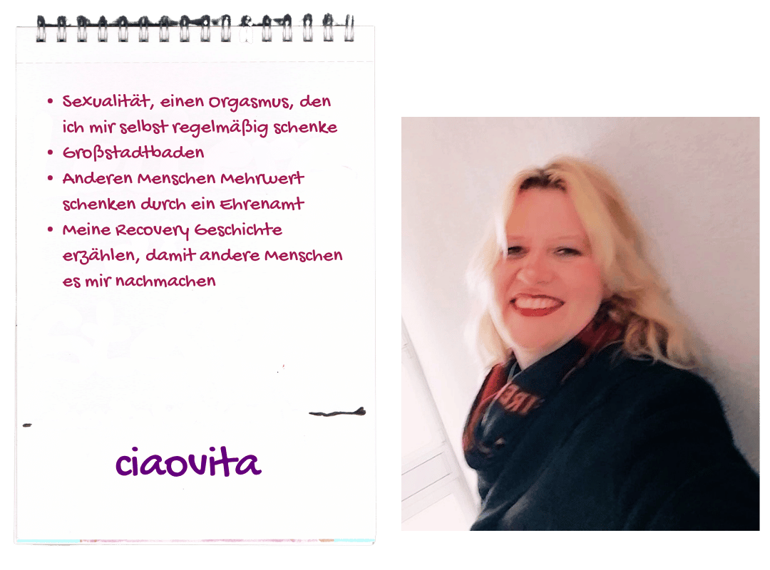 Das sind meine ciaovita Grundbedürfnisse die ich mir in meiner festen Tagesstruktur und Wochenroutine erfülle.
Deine ciaovita Steffi
