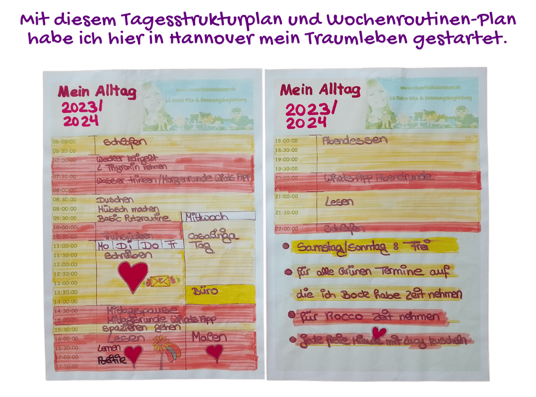 Mit diesem Tagesstrukturplan und Wochenroutinen-Plan habe ich hier in Hannover mein Traumleben gestartet.