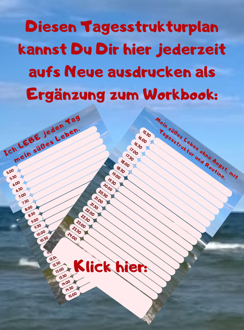 Diesen Tagesstrukturplan kannst Du Dir hier jederzeit aufs Neue ausdrucken als Ergänzung zum Workbook:
