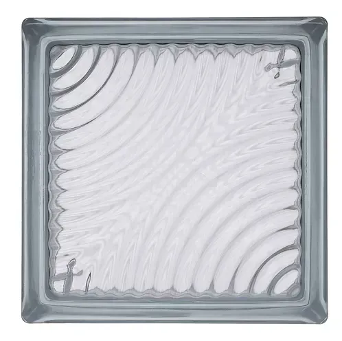 Square frosted glass block with a textured wavy pattern and gray frame