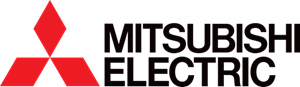 The logo for mitsubishi electric is red and black