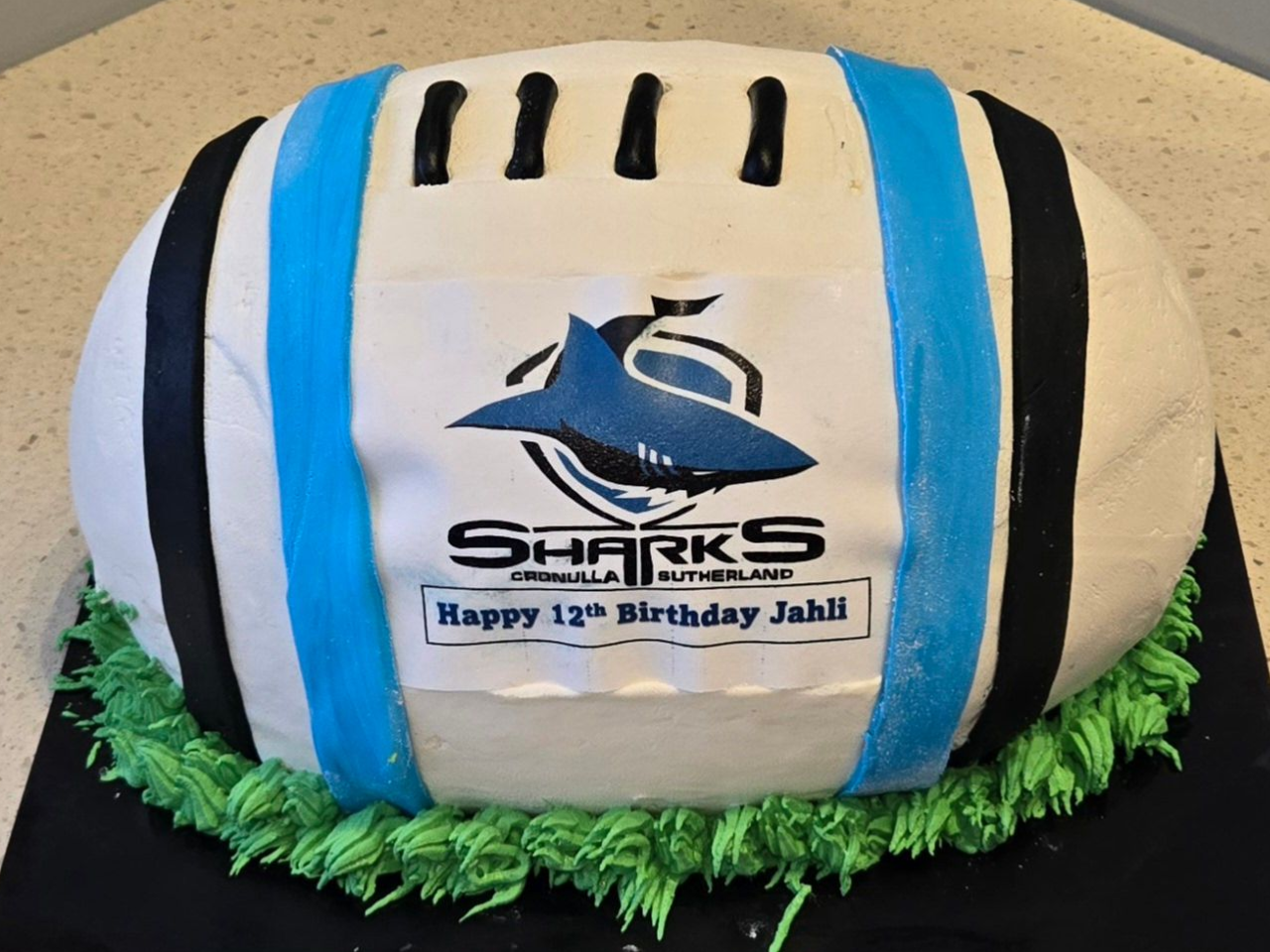 Rugby ball cake with 
