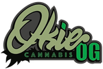 Stylized green-and-black “Okie Cannabis OG” logo with bold script and leaf graphic