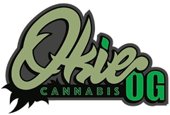 Stylized green-and-black “Okie Cannabis OG” logo with bold script and leaf graphic
