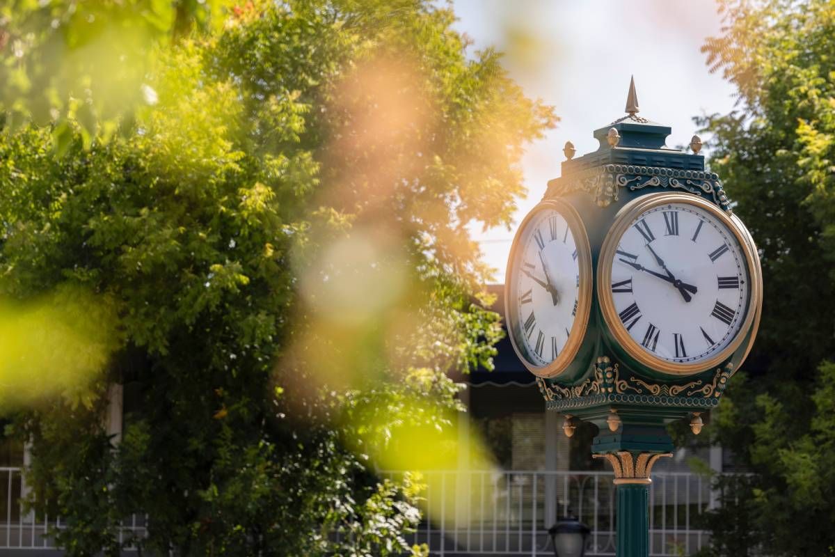 Historic wrought iron clock in the historic district in Los Altos, CA