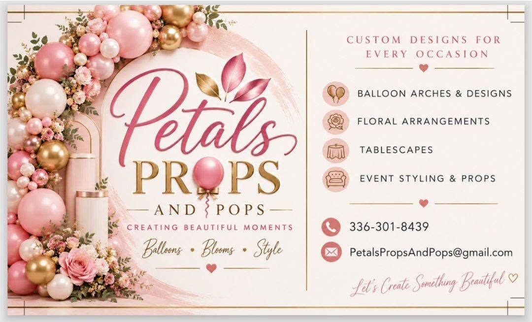 Pink floral balloon and flower wreath logo for Petals Props and Pops event styling and rentals