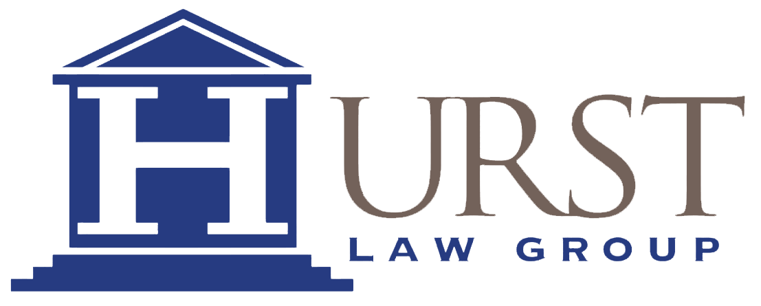 The logo for hurst law group is blue and white.