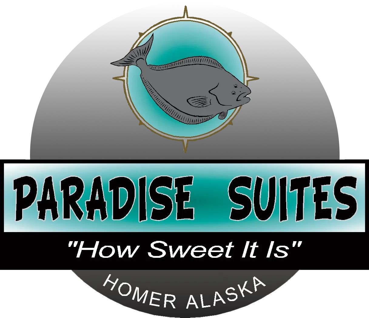 A logo for paradise suites in homer alaska