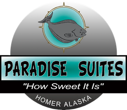 A logo for paradise suites in homer alaska