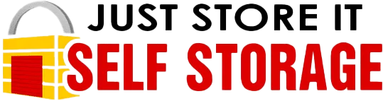 Just Store It Self Storage logo with red text and a yellow padlock icon